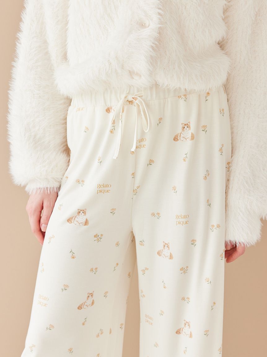 gelato pique「フラワーキャット柄ロングパンツ」|ルームウェア|