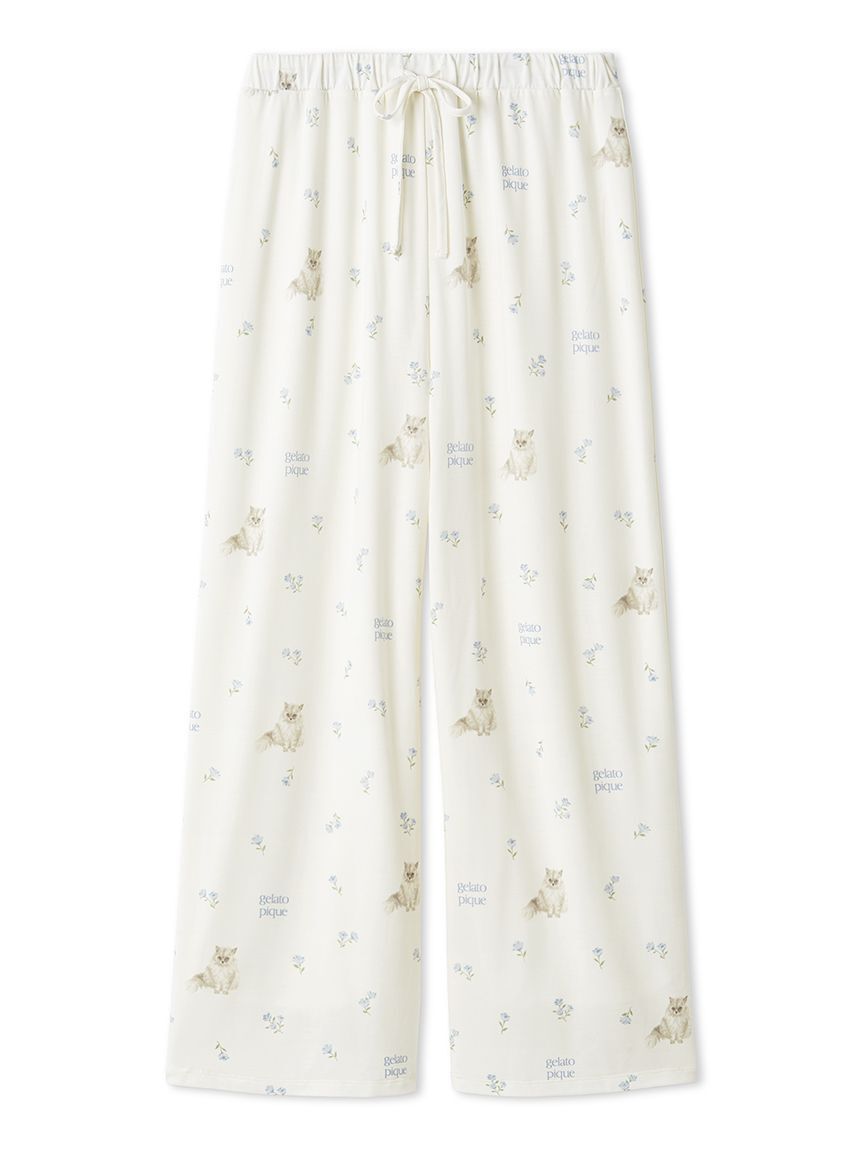 gelato pique「フラワーキャット柄ロングパンツ」|ルームウェア|