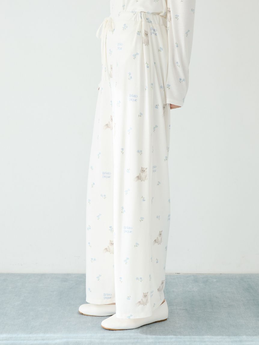 gelato pique「フラワーキャット柄ロングパンツ」|ルームウェア|