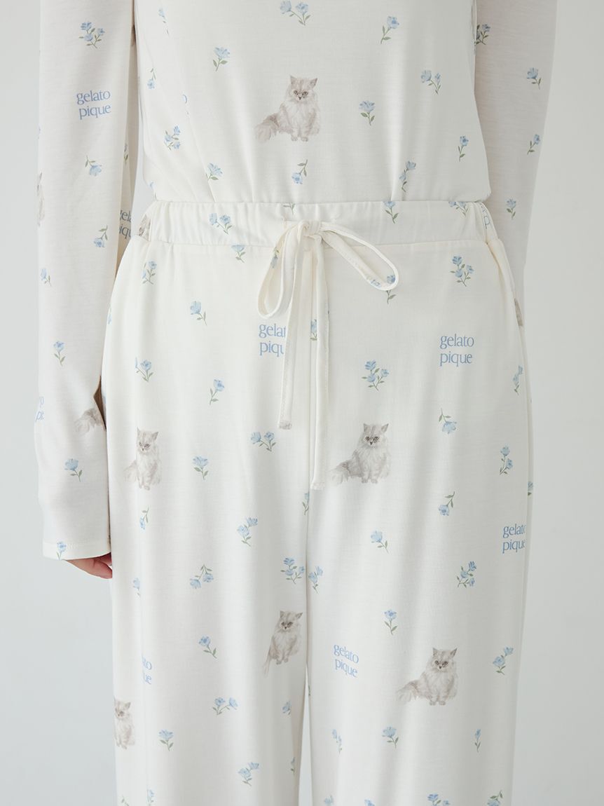 gelato pique「フラワーキャット柄ロングパンツ」|ルームウェア|