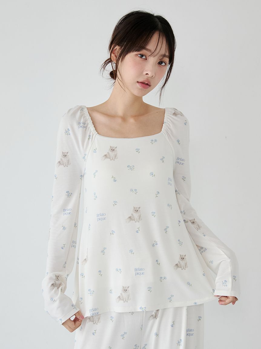 gelato pique「フラワーキャット柄カップインプルオーバー」|ルームウェア|