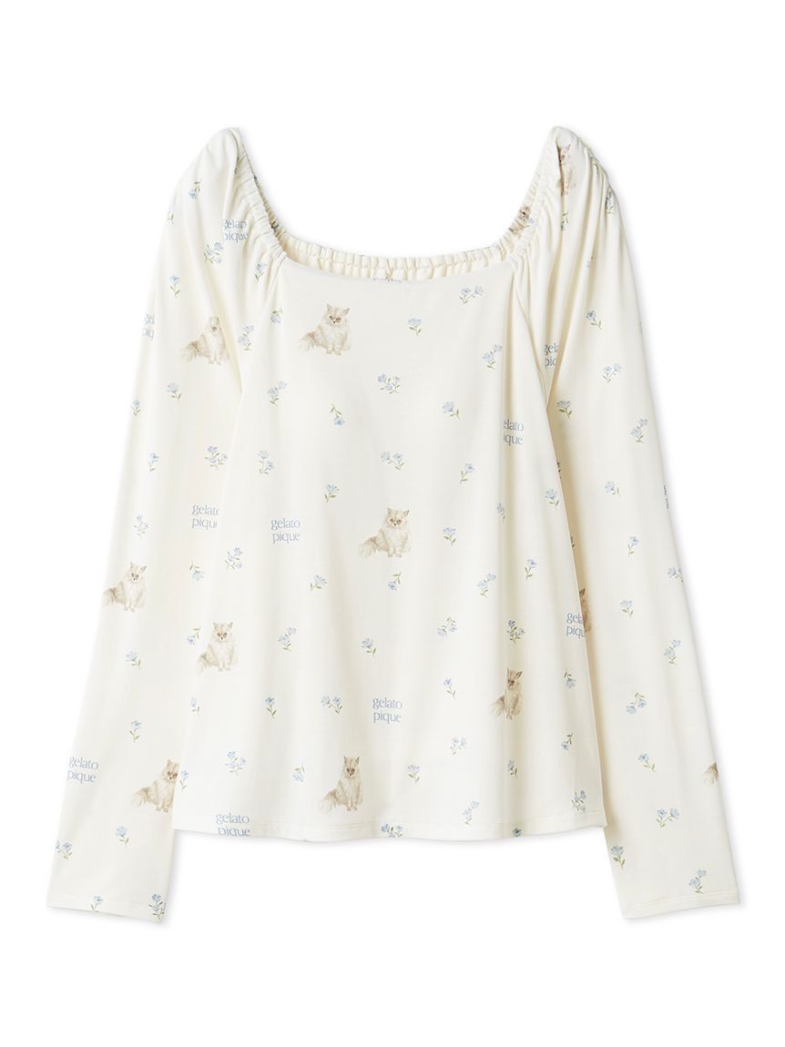 gelato pique「フラワーキャット柄カップインプルオーバー」|ルームウェア|