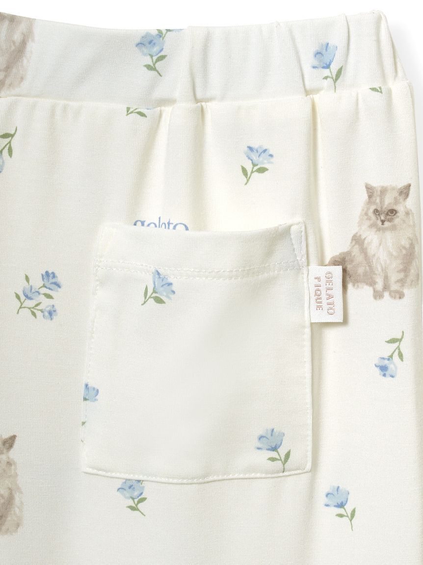 GELATO PIQUE KIDS & BABY「【JUNIOR】フラワーキャット柄プルオーバー&ロングパンツセット」|ルームウェア|