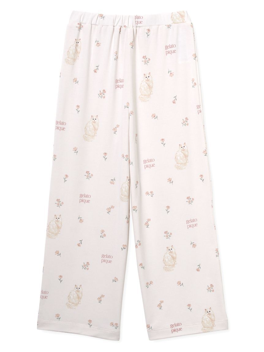 GELATO PIQUE KIDS & BABY「【JUNIOR】フラワーキャット柄プルオーバー&ロングパンツセット」|ルームウェア|