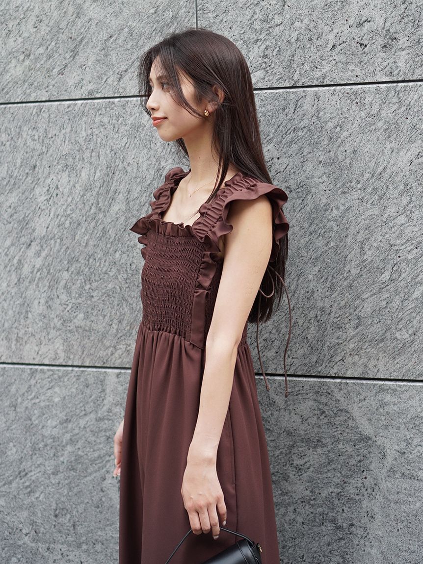 SNIDEL「シャーリングフリルオールインワン」|オールインワン|