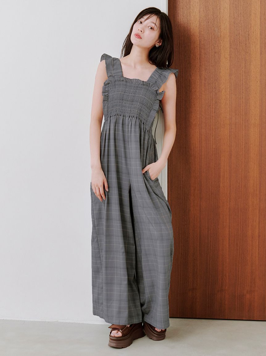 SNIDEL「シャーリングフリルオールインワン」|オールインワン|