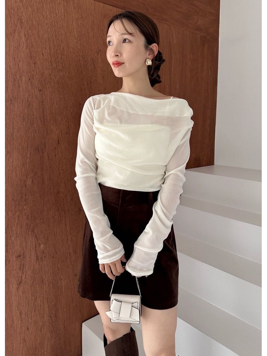 FRAY I.D「デコルテタックフロッキーチュールトップス」|Tシャツ・カットソー|