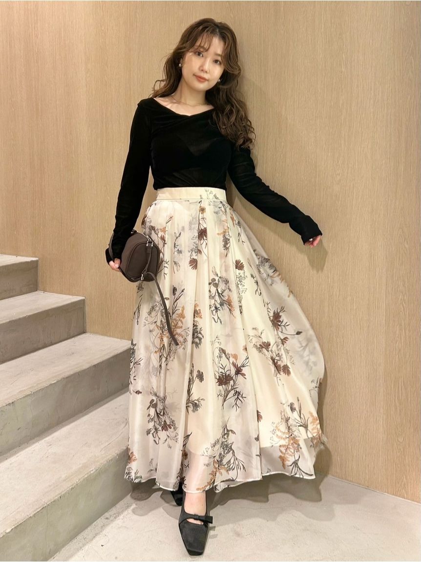 FRAY I.D「デコルテタックフロッキーチュールトップス」|Tシャツ・カットソー|