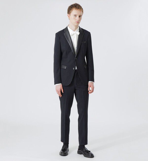  「シンセティックレザーコンビ ストライプスリムスラックス」|スラックス|