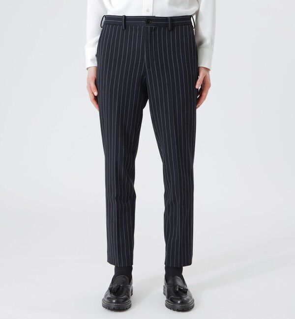  「シンセティックレザーコンビ ストライプスリムスラックス」|スラックス|