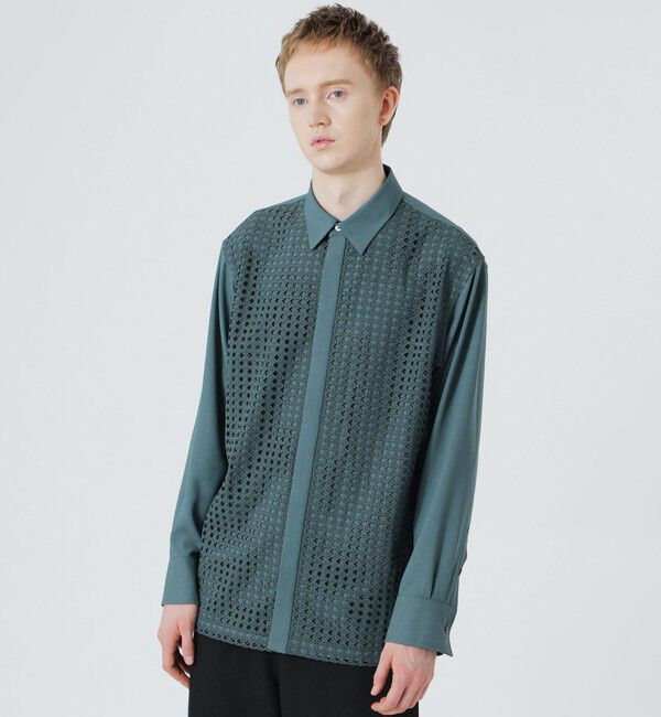 「ダイヤブレイドレースコンビシャツ」|シャツ・ブラウス|グリーン