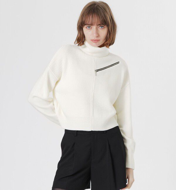  「ショルダーZIPニットプルオーバー」|ニット・セーター|ホワイト