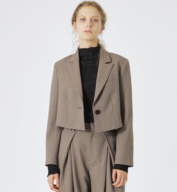  「ストライプクロップドジャケット」|テーラードジャケット|ベージュ