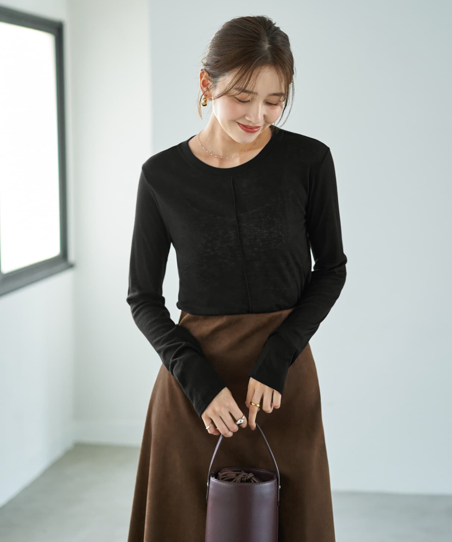 STYLE DELI「ピンタックふんわりシアートップス」|Tシャツ・カットソー|ブラック