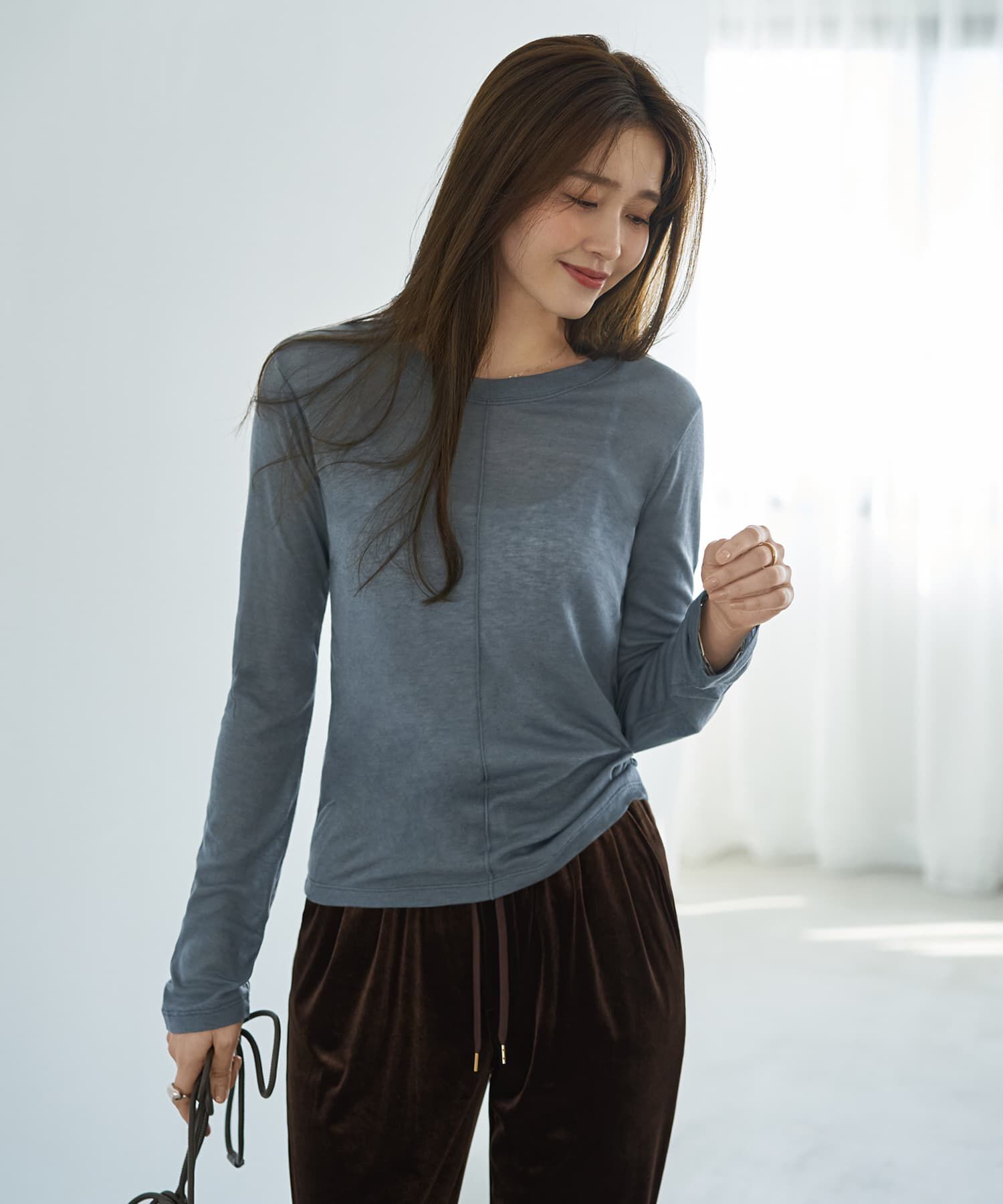 STYLE DELI「ピンタックふんわりシアートップス」|Tシャツ・カットソー|ブルーグレー