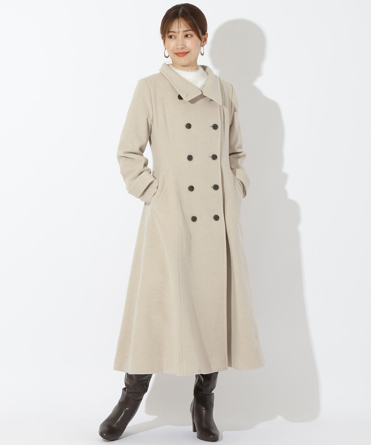 アンドクチュール「ダブルブレストスタンドカラーコート」|ステンカラーコート|