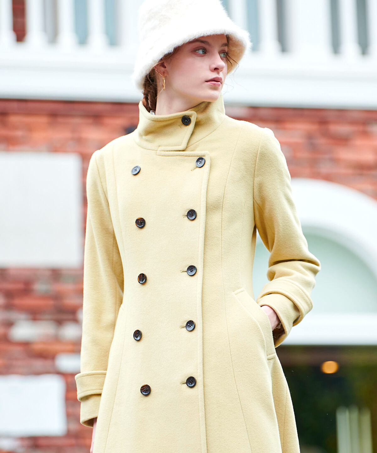 アンドクチュール「ダブルブレストスタンドカラーコート」|ステンカラーコート|