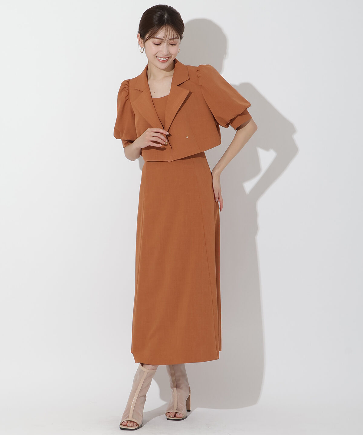 アンドクチュール「ショートダブルジャケット＋キャミワンピース」|ワンピース|オレンジ