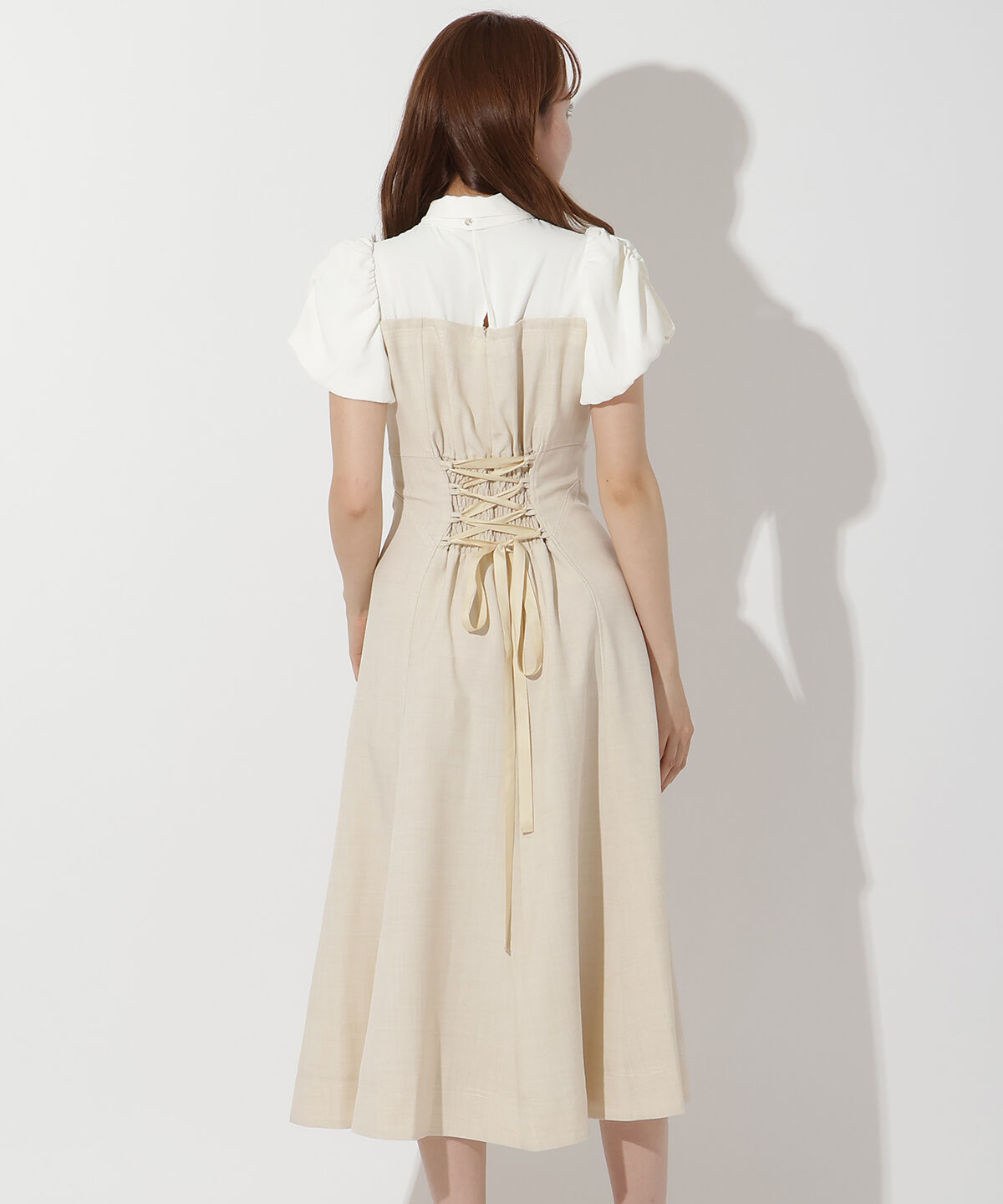 アンドクチュール「ヨーク切替バルーンスリーブシャツワンピース」|ワンピース|