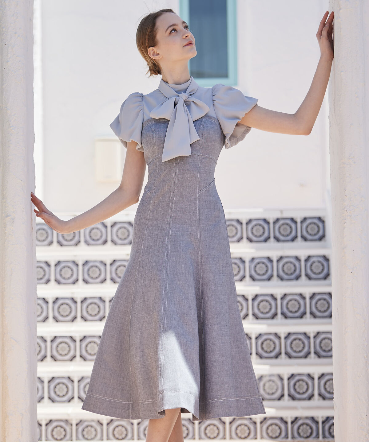 アンドクチュール「ヨーク切替バルーンスリーブシャツワンピース」|ワンピース|