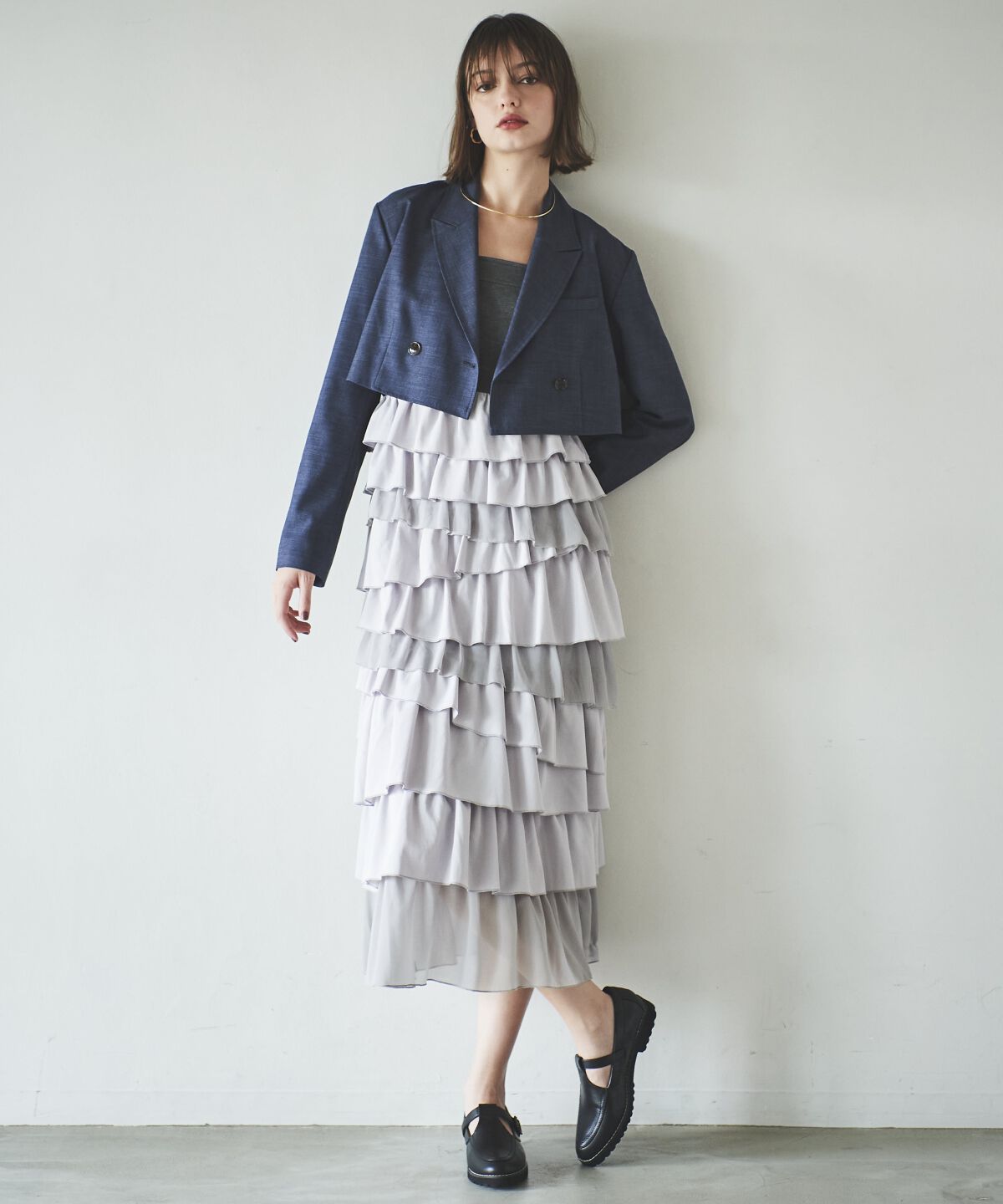 アンドクチュール「10段ティアードジャンスカ」|ジャンパースカート|グレー