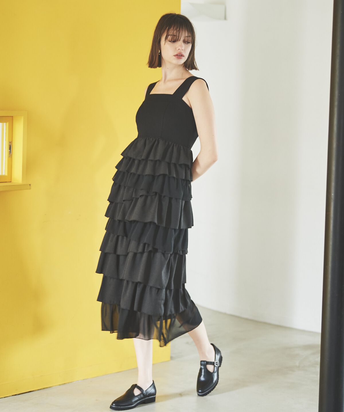 アンドクチュール「10段ティアードジャンスカ」|ジャンパースカート|ブラック