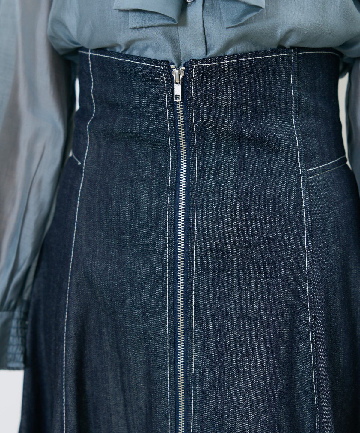 アンドクチュール「フロントジップデニムスカート」|フレア|