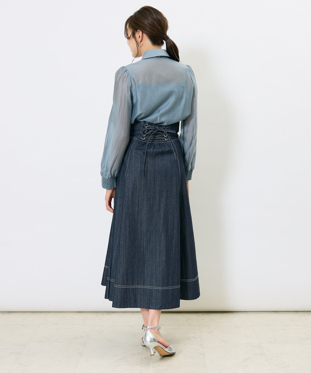 アンドクチュール「フロントジップデニムスカート」|フレア|