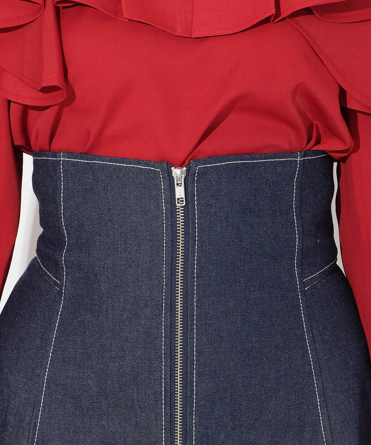 アンドクチュール「フロントジップデニムスカート」|フレア|