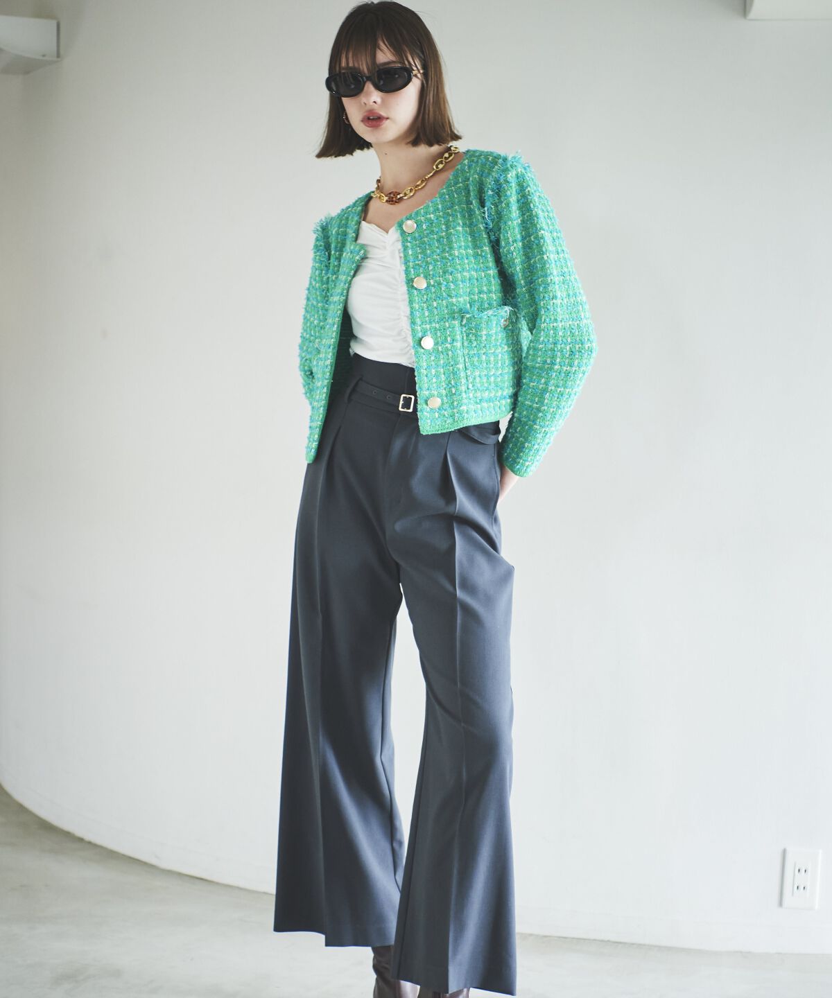 アンドクチュール「フリンジニットツイードカーディガン」|その他|