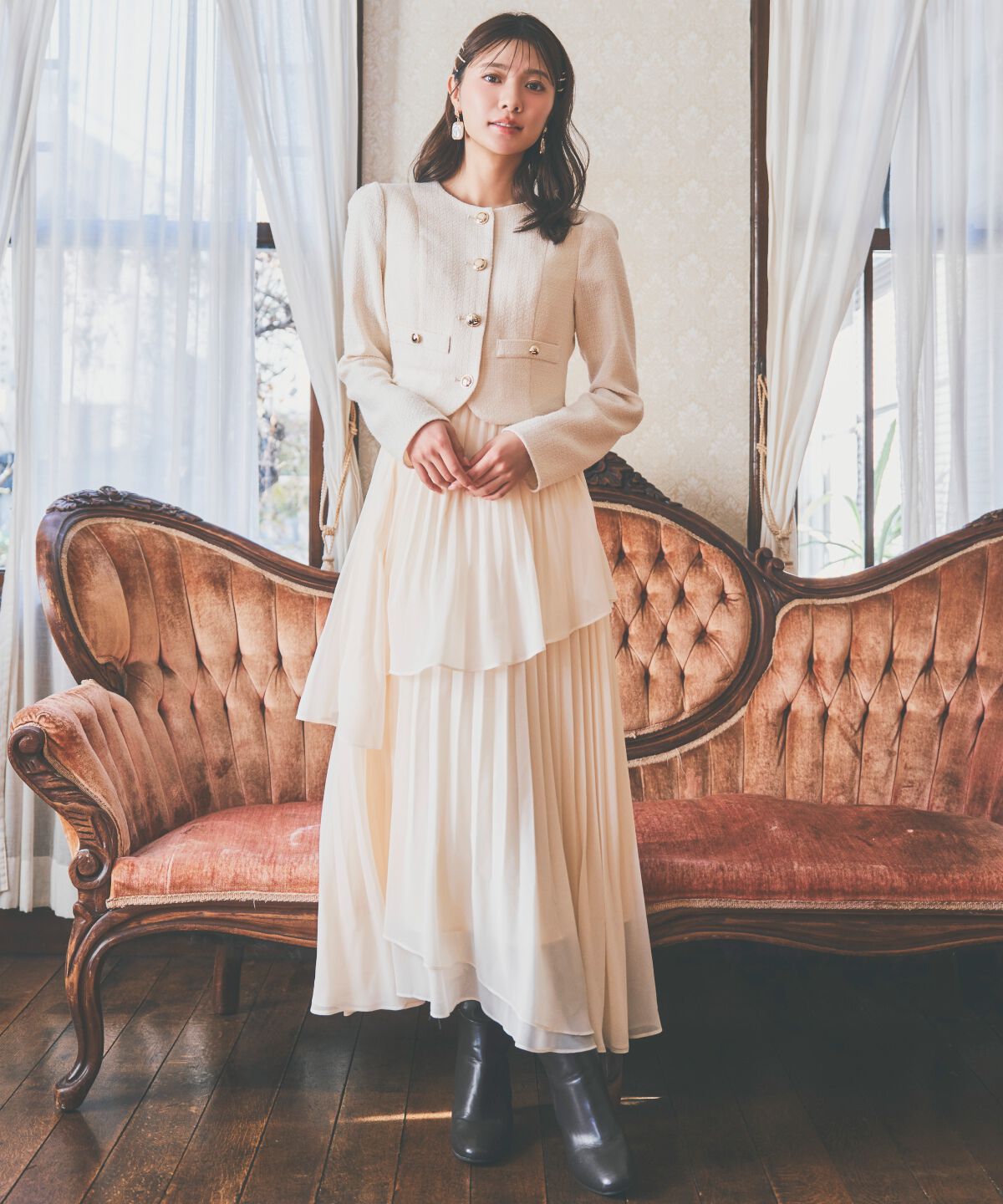 アンドクチュール「ツイードジャケットドッキングワンピース」|ワンピース|