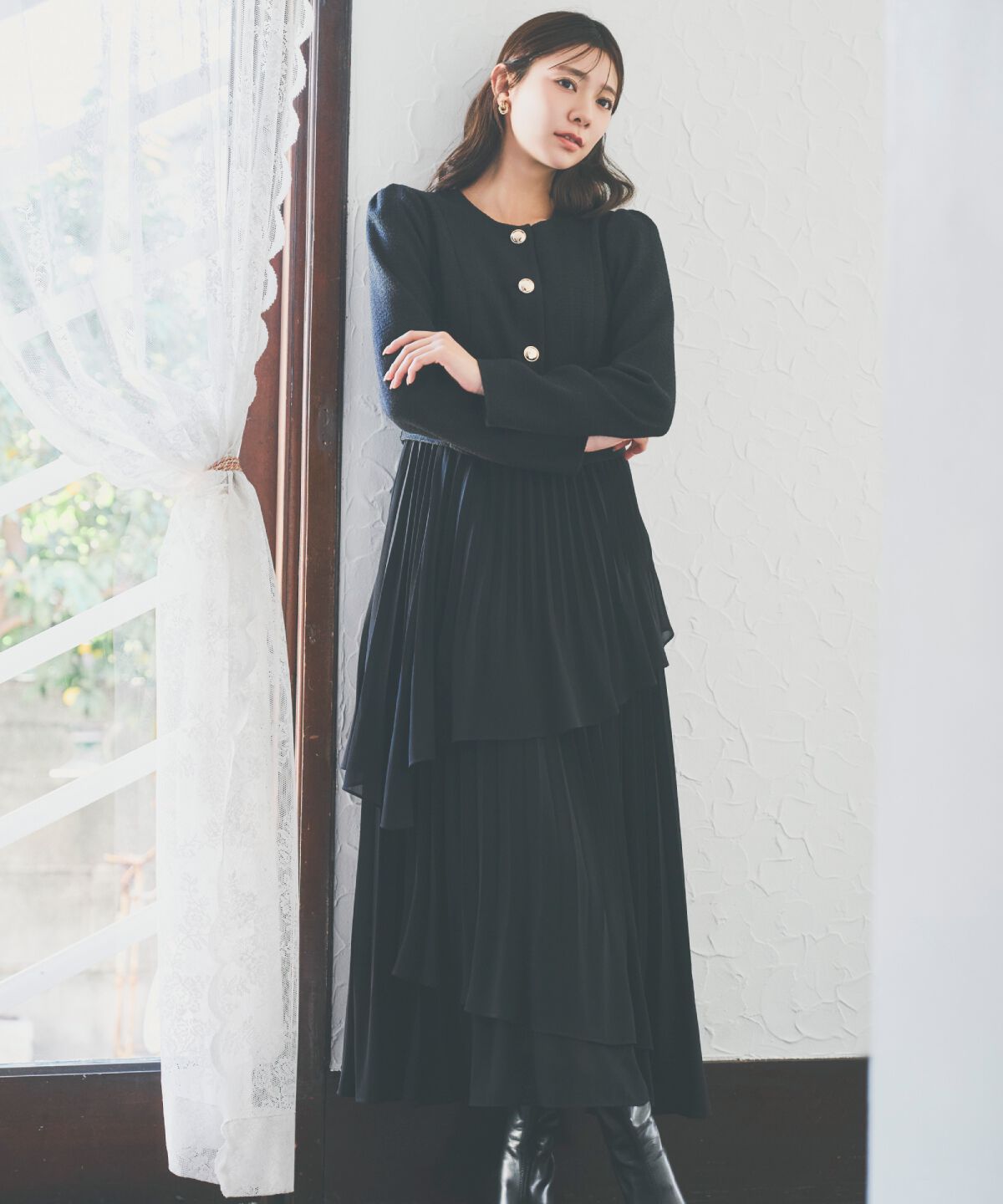 アンドクチュール「ツイードジャケットドッキングワンピース」|ワンピース|