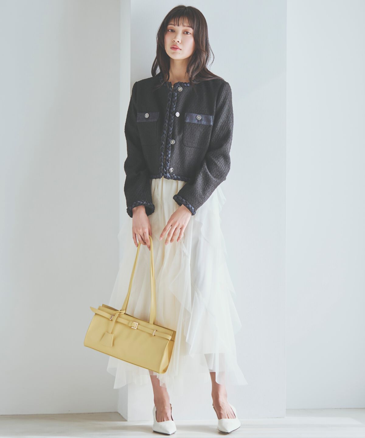 アンドクチュール「ラッフルフリルチュールスカート」|フレア|