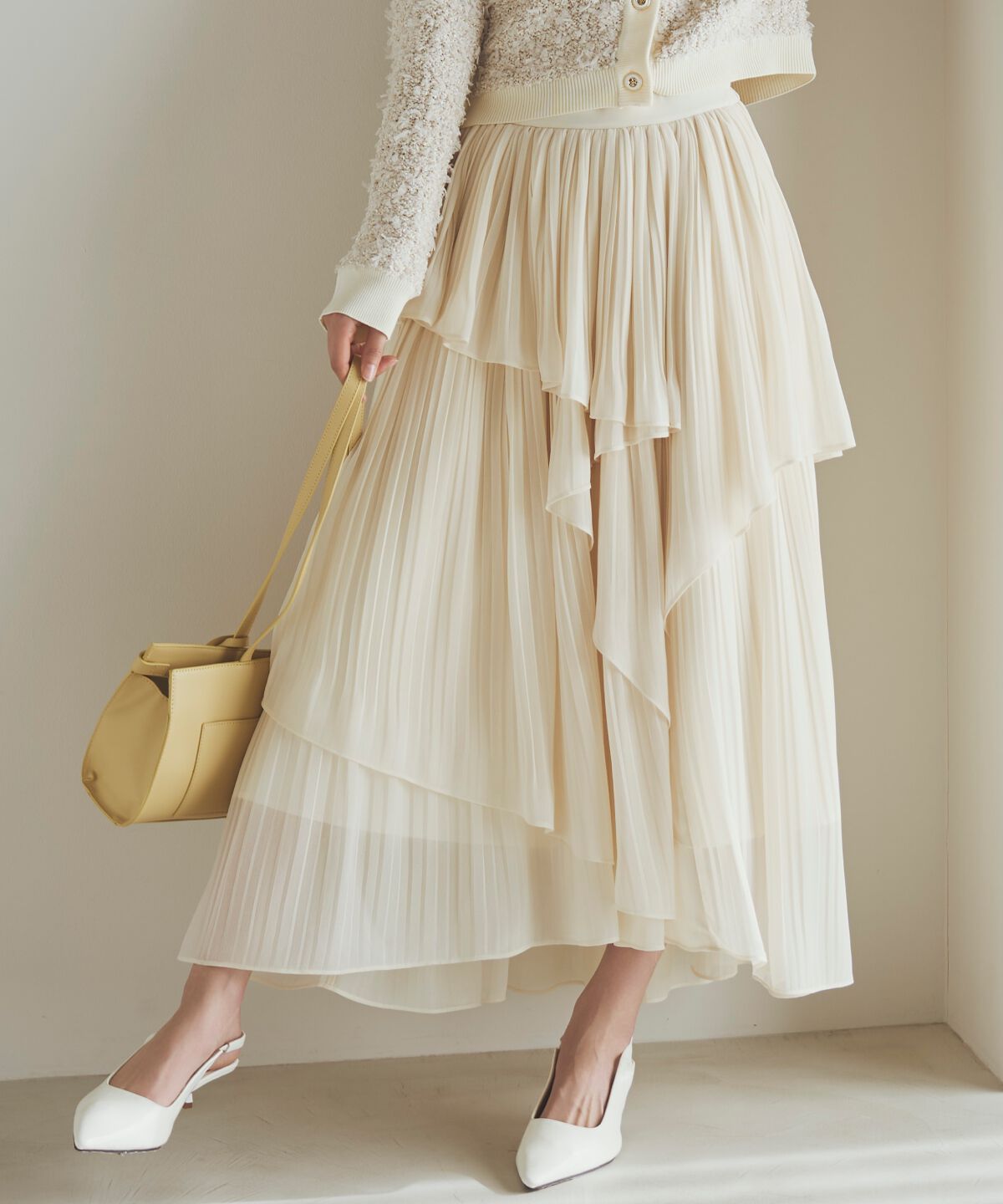 アンドクチュール「ティアードプリーツスカート」|フレア|