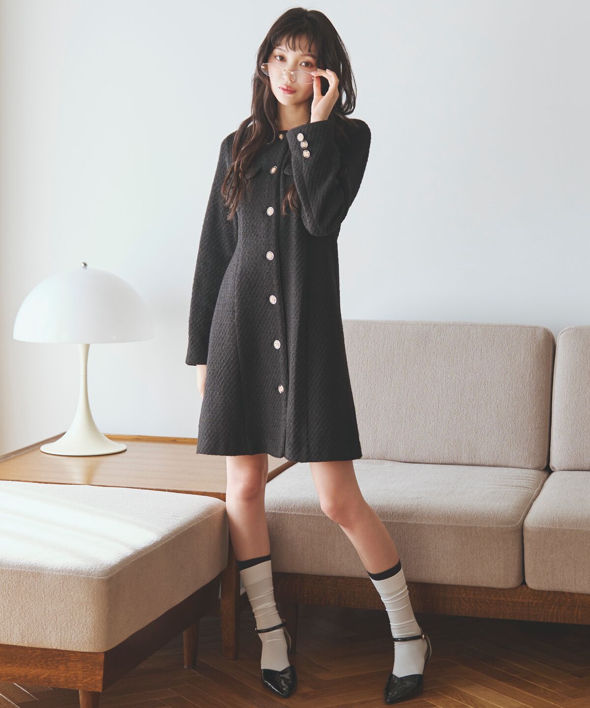 アンドクチュール「ツイードミニワンピース」|ワンピース|黒系その他