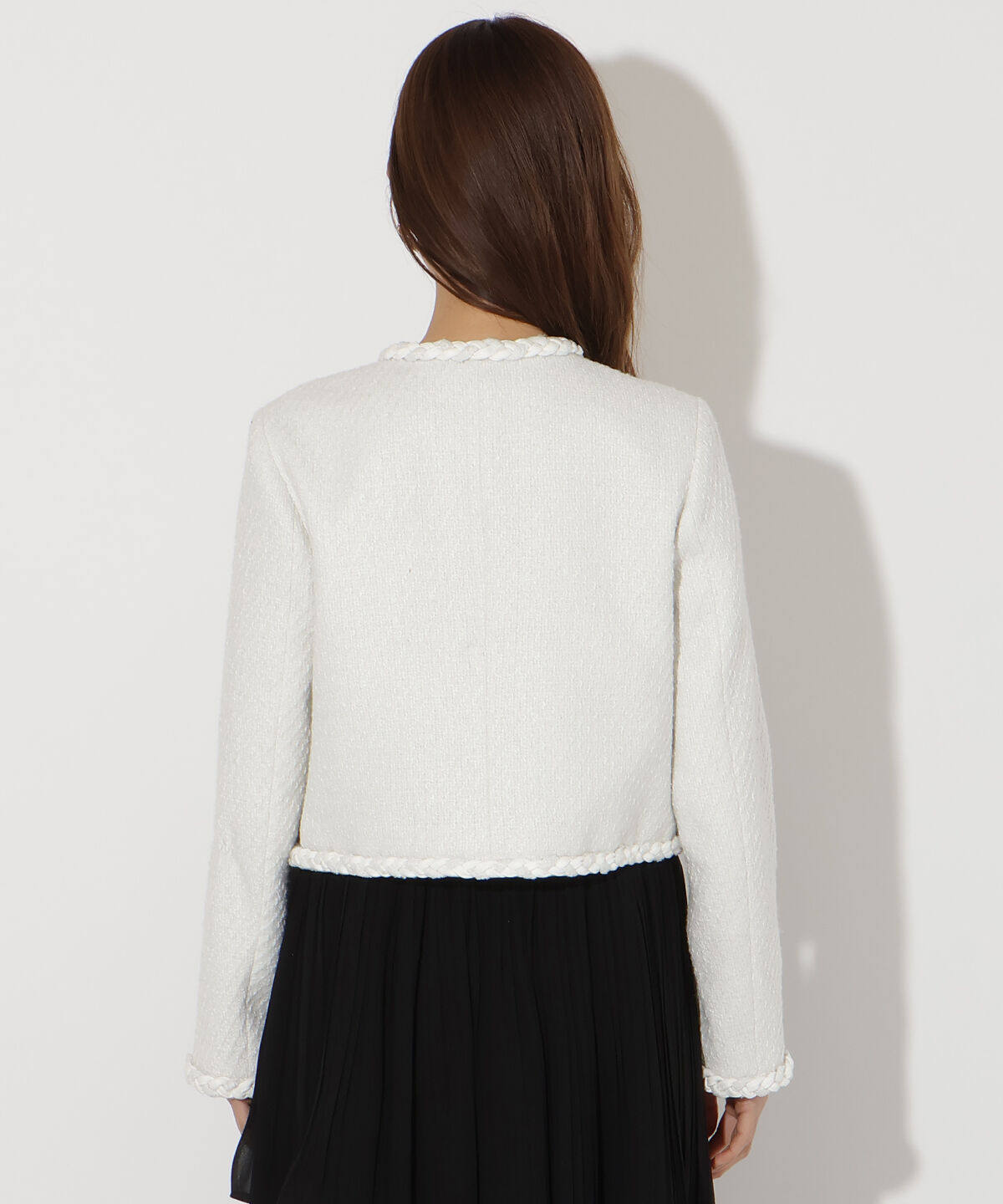 アンドクチュール「デニムコンビツイードジャケット」|ノーカラージャケット|