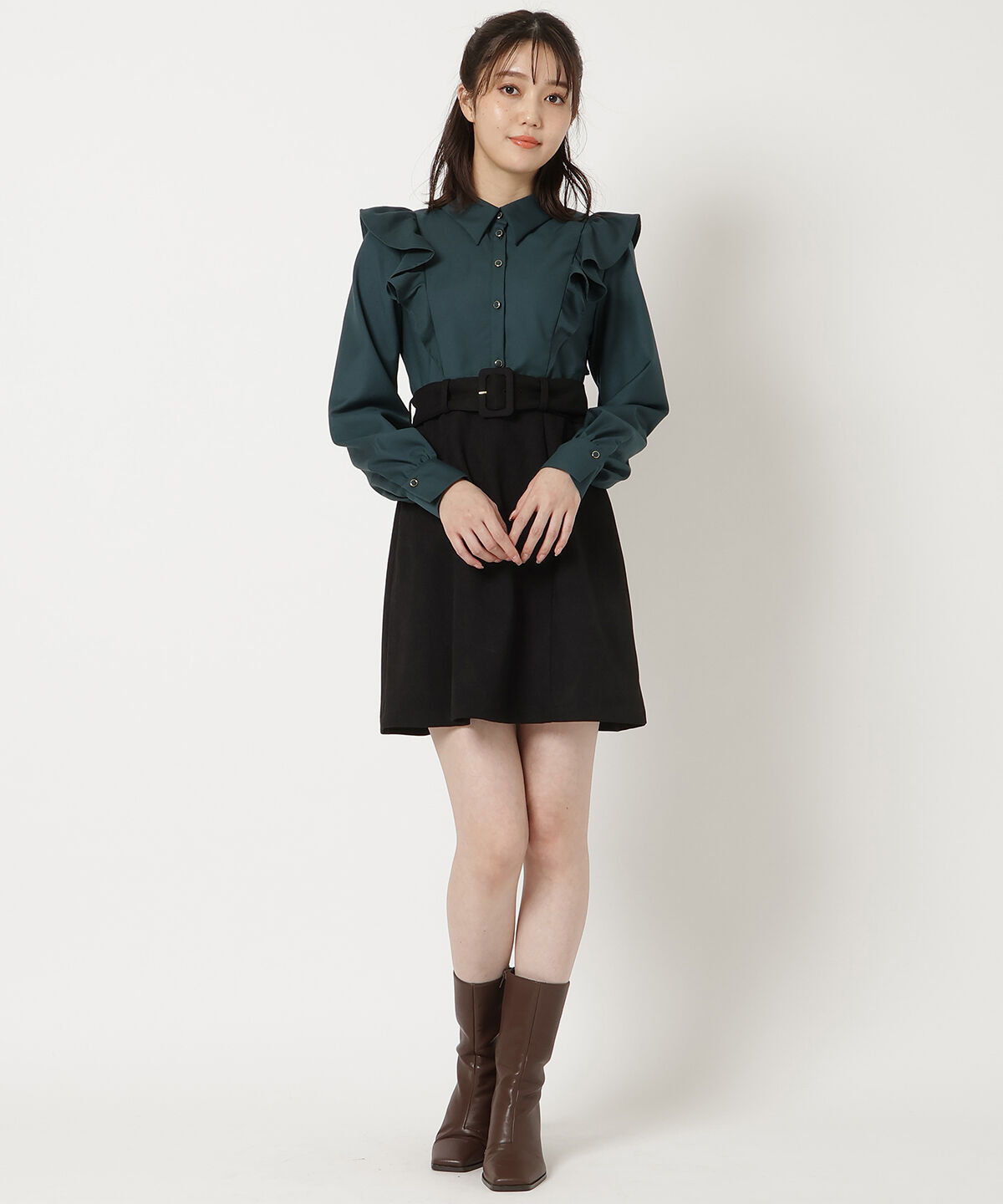 REDYAZEL「フリルシャツドッキングワンピース」|ワンピース|