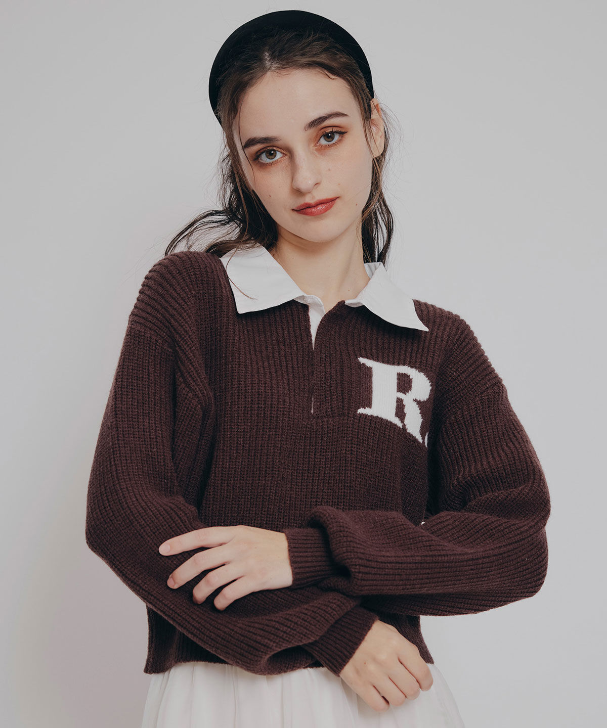 REDYAZEL「R.カレッジポロニットプルオーバー」|ニット・セーター|ブラウン