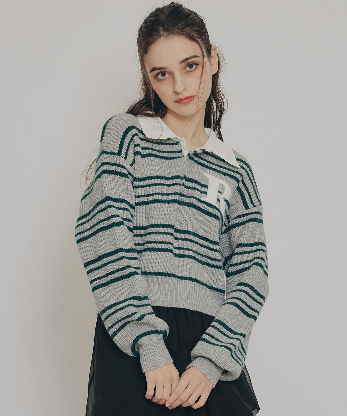 REDYAZEL「R.カレッジポロニットプルオーバー」|ニット・セーター|ライトグレー