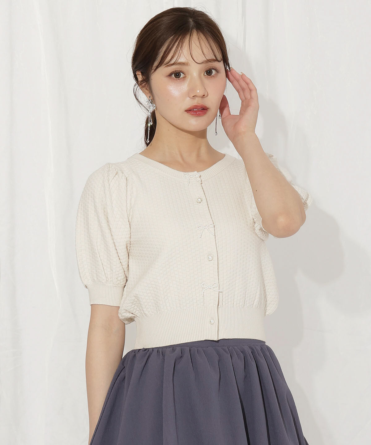 WILLSELECTION「パールリボンパフカーディガン」|カーディガン|