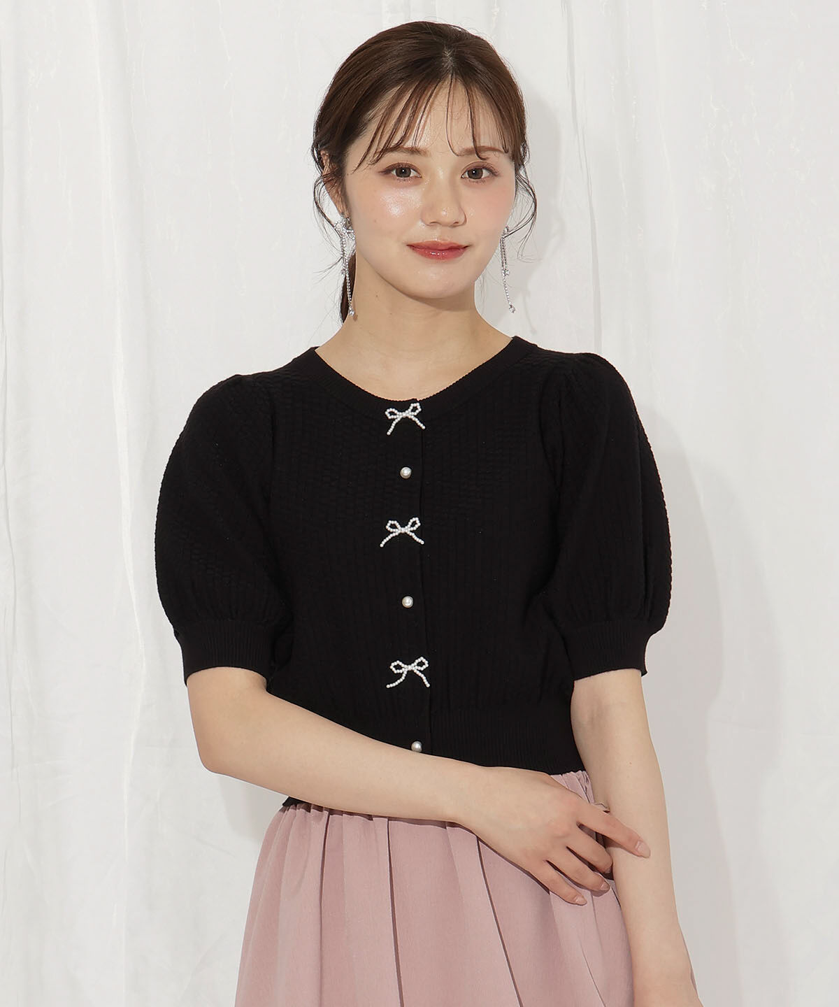 WILLSELECTION「パールリボンパフカーディガン」|カーディガン|
