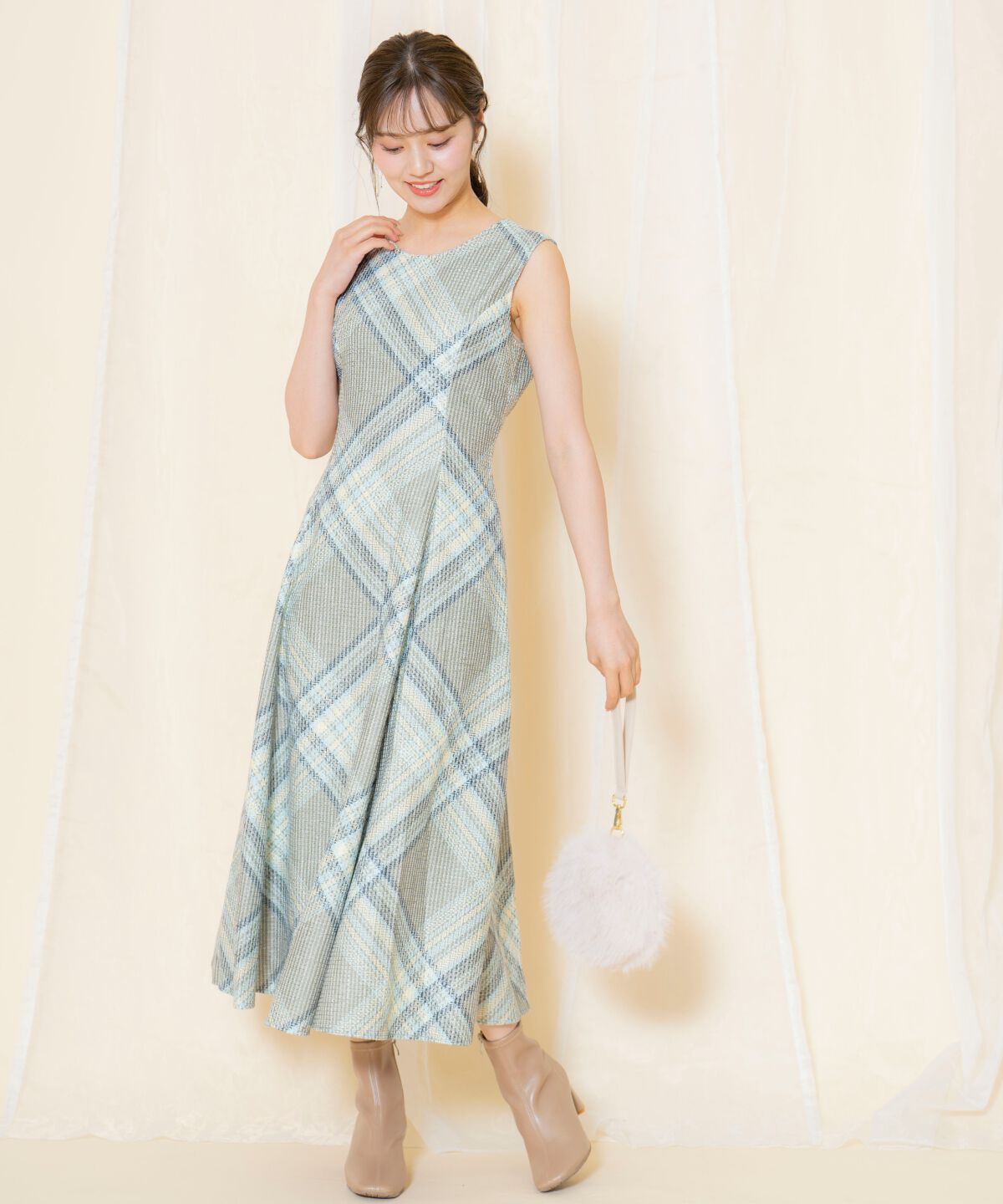 WILLSELECTION「ツイードチェックノースリーブワンピース」|ワンピース|