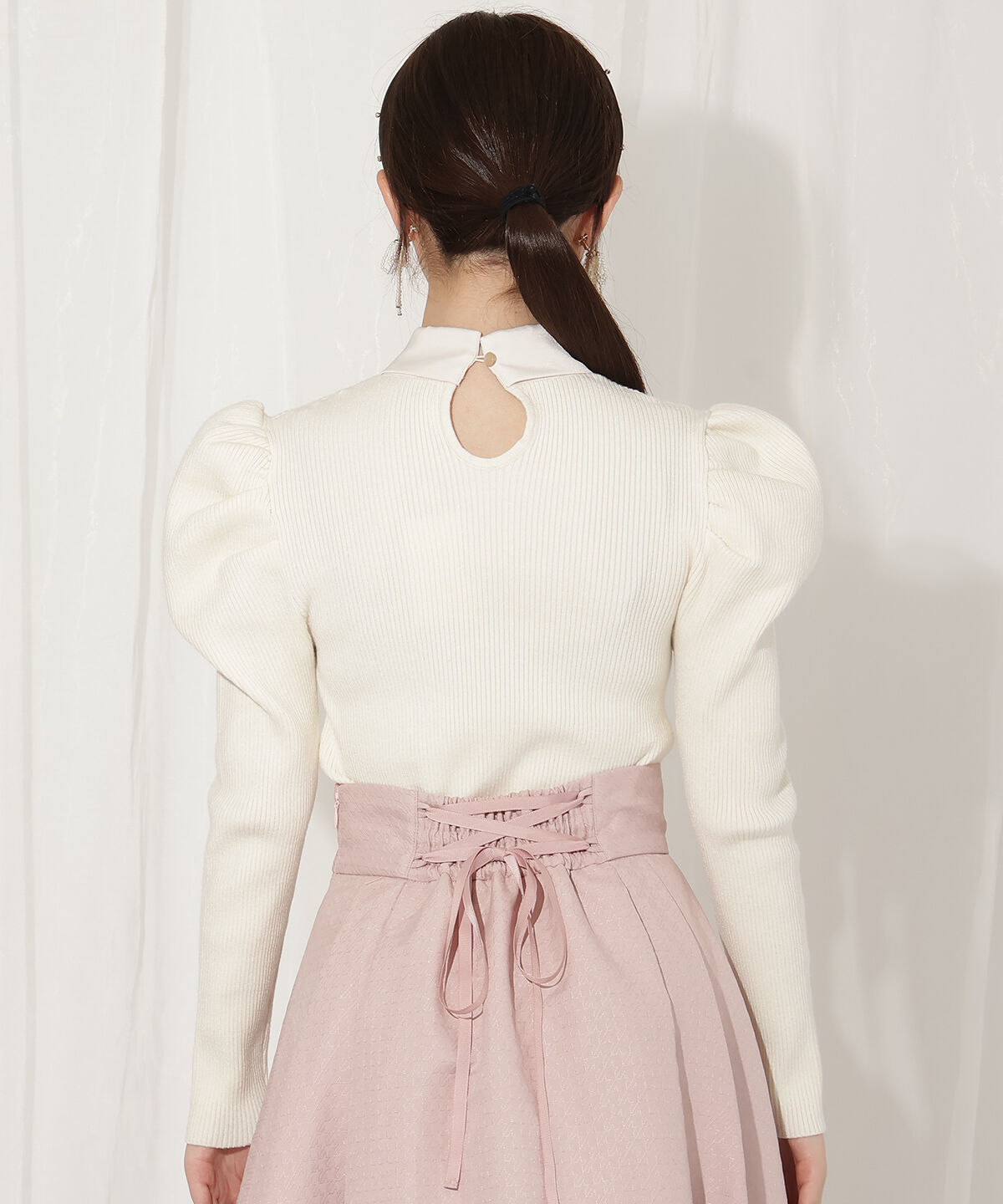 WILLSELECTION「異素材リボンタックスリーブプルオーバー」|ニット・セーター|