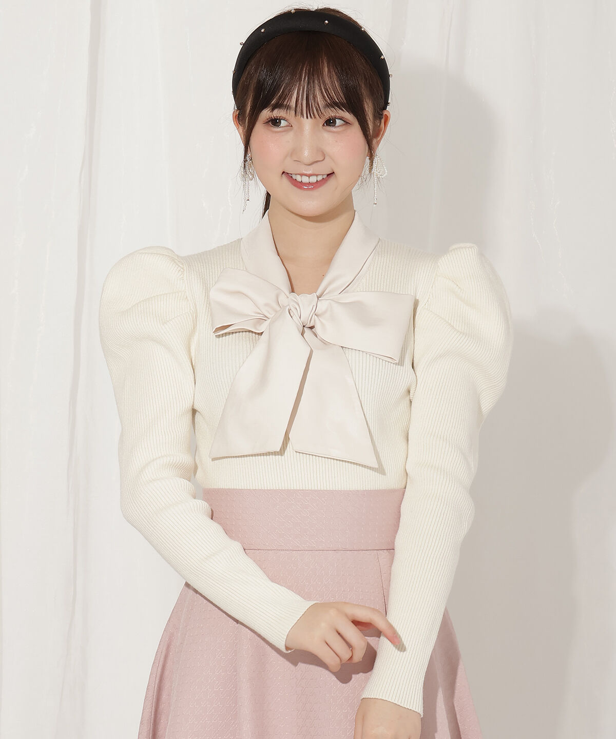 WILLSELECTION「異素材リボンタックスリーブプルオーバー」|ニット・セーター|