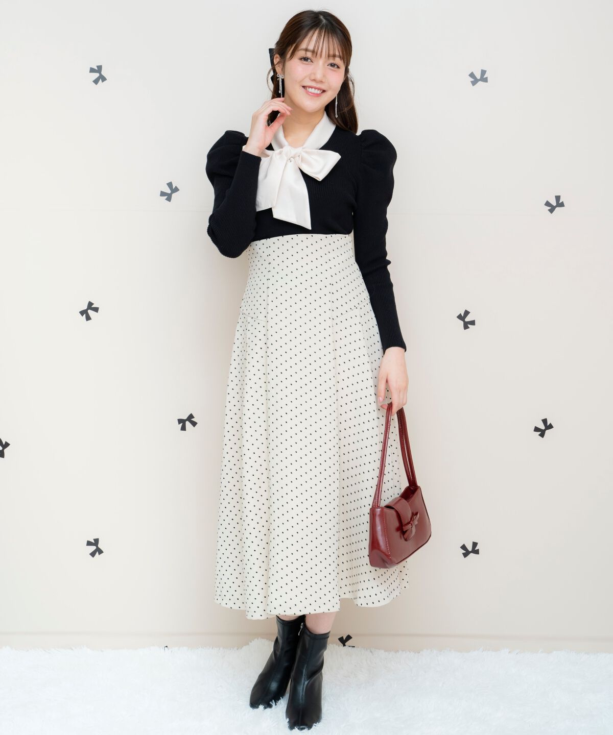 WILLSELECTION「異素材リボンタックスリーブプルオーバー」|ニット・セーター|