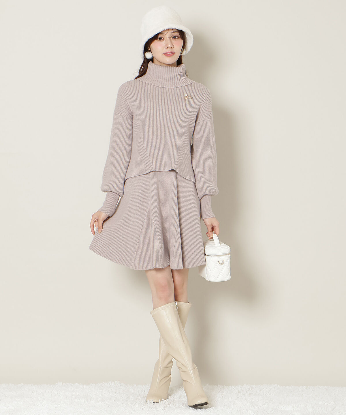 WILLSELECTION「オフタートル&times;スカートニットSETUP」|ワンピース|ピンク