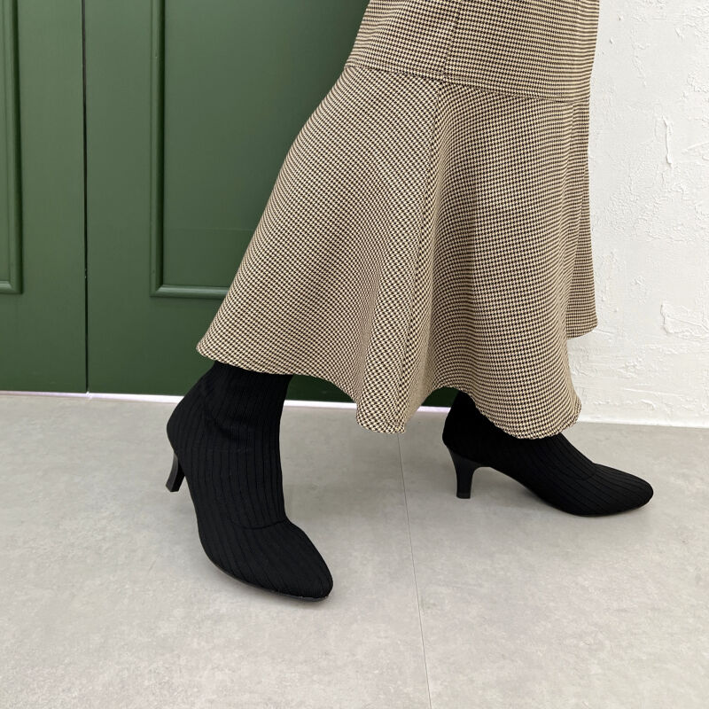 ORiental TRaffic「ポインテッドトゥリブニットブーツ/21427」|ショートブーツ|