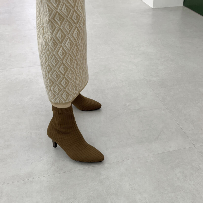 ORiental TRaffic「ポインテッドトゥリブニットブーツ/21427」|ショートブーツ|