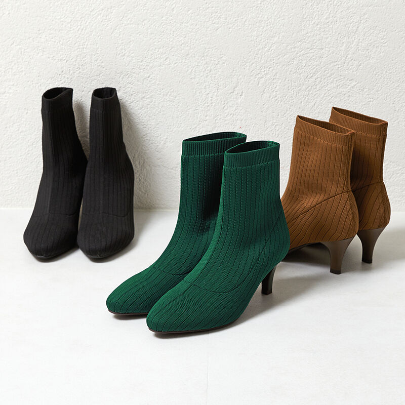 ORiental TRaffic「ポインテッドトゥリブニットブーツ/21427」|ショートブーツ|GREEN