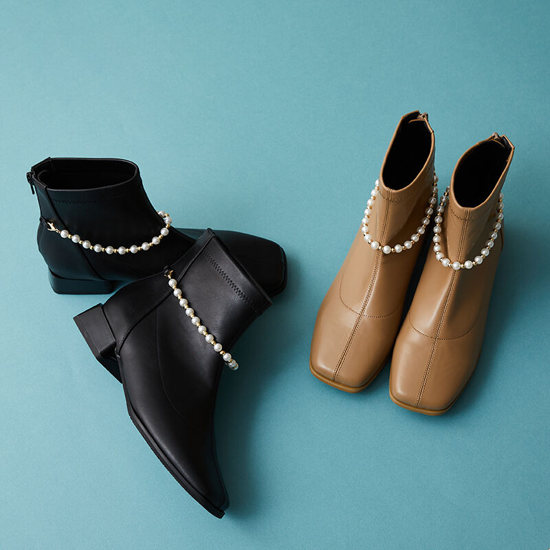 ORiental TRaffic「2wayパールチェーンストレッチブーツ/21418」|ショートブーツ|BEIGE